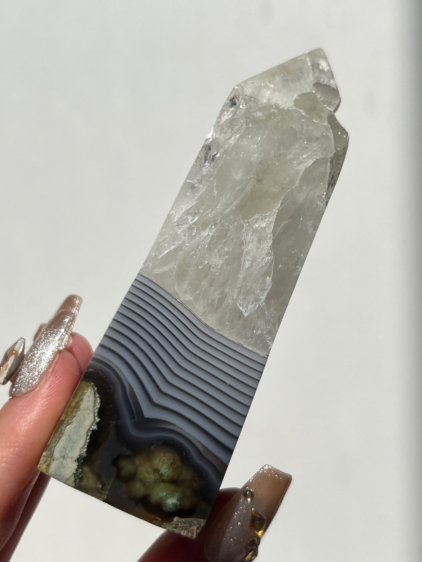 Danau Agate with Green Moss & Quartz Tower #B