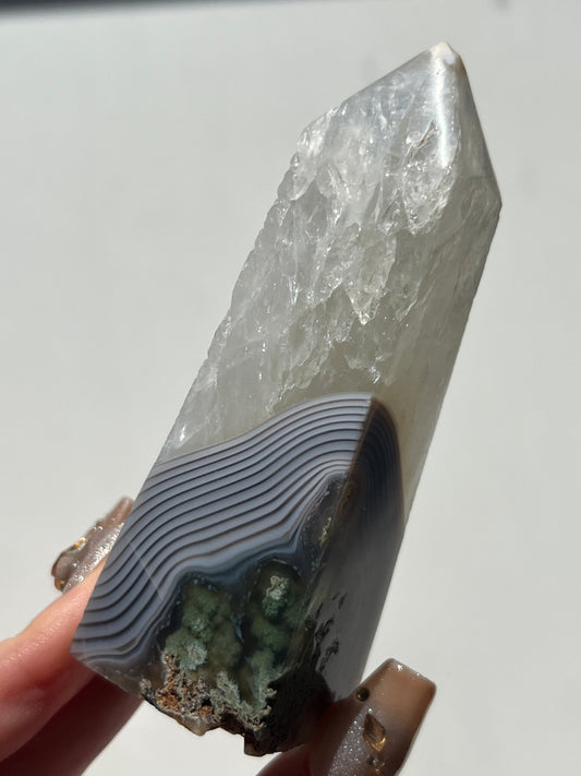 Danau Agate with Green Moss & Quartz Tower #H