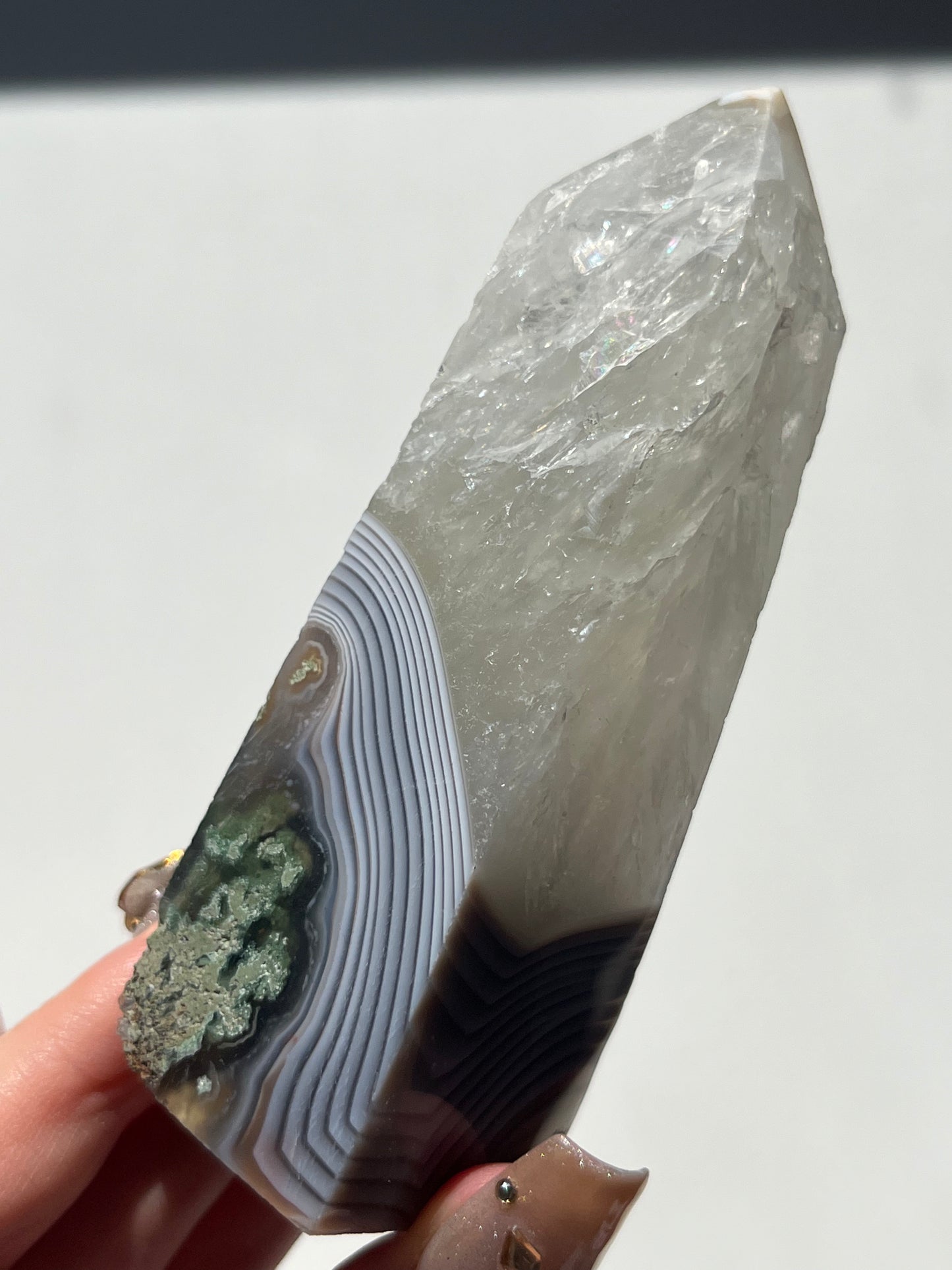 Danau Agate with Green Moss & Quartz Tower #H