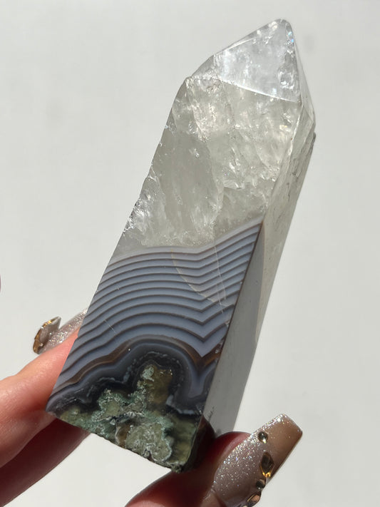 Danau Agate with Green Moss & Quartz Tower #I