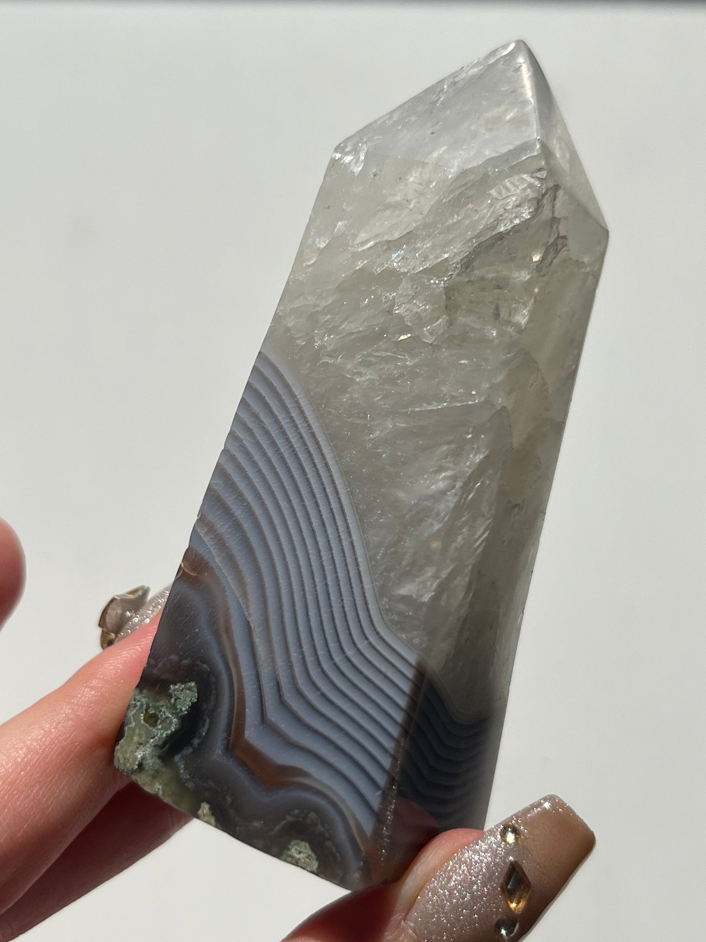 Danau Agate with Green Moss & Quartz Tower #I