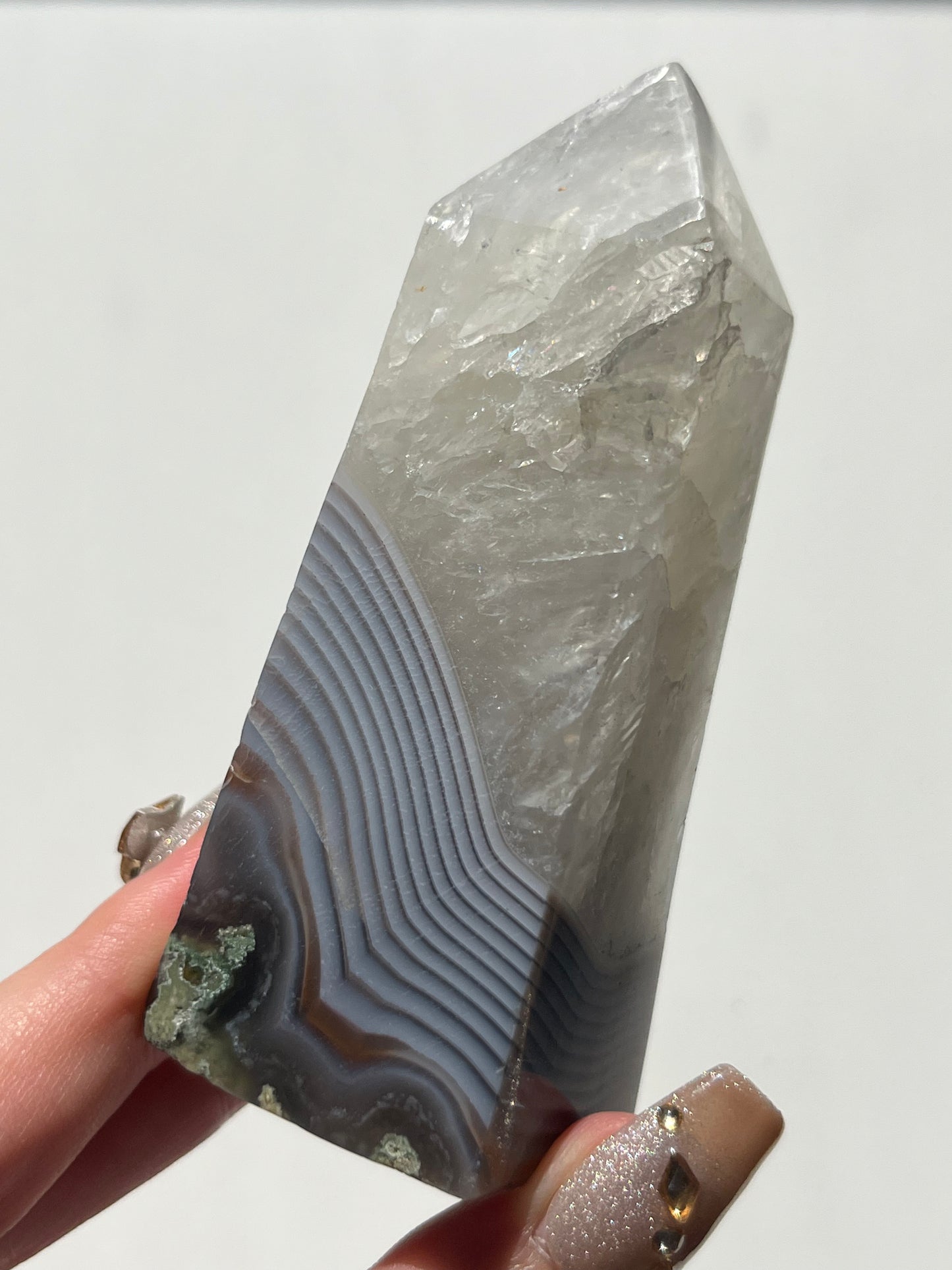 Danau Agate with Green Moss & Quartz Tower #I