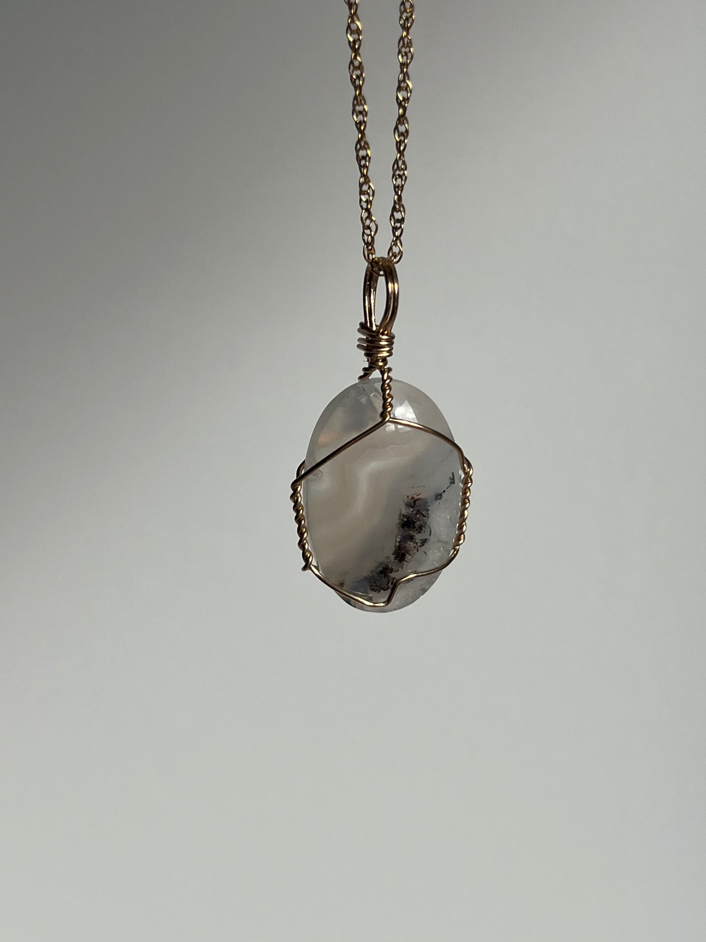 Dendritic Flower Chalcedony 14kt Gold Filled Wire Wrapped Pendant A