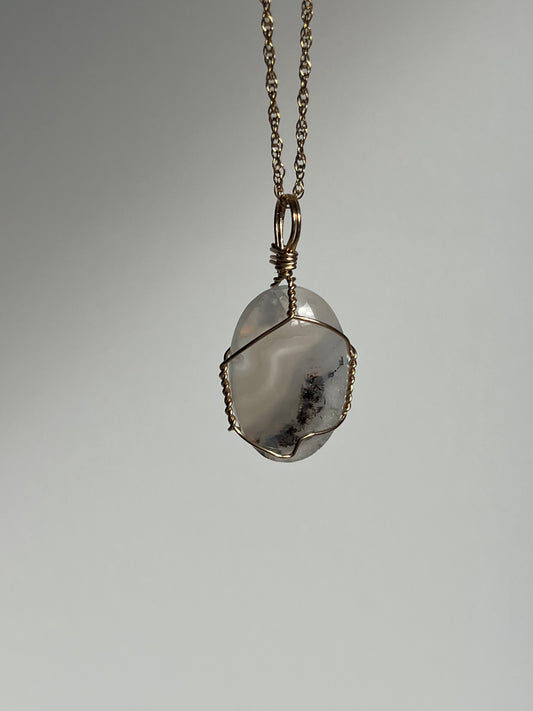 Dendritic Flower Chalcedony 14kt Gold Filled Wire Wrapped Pendant A