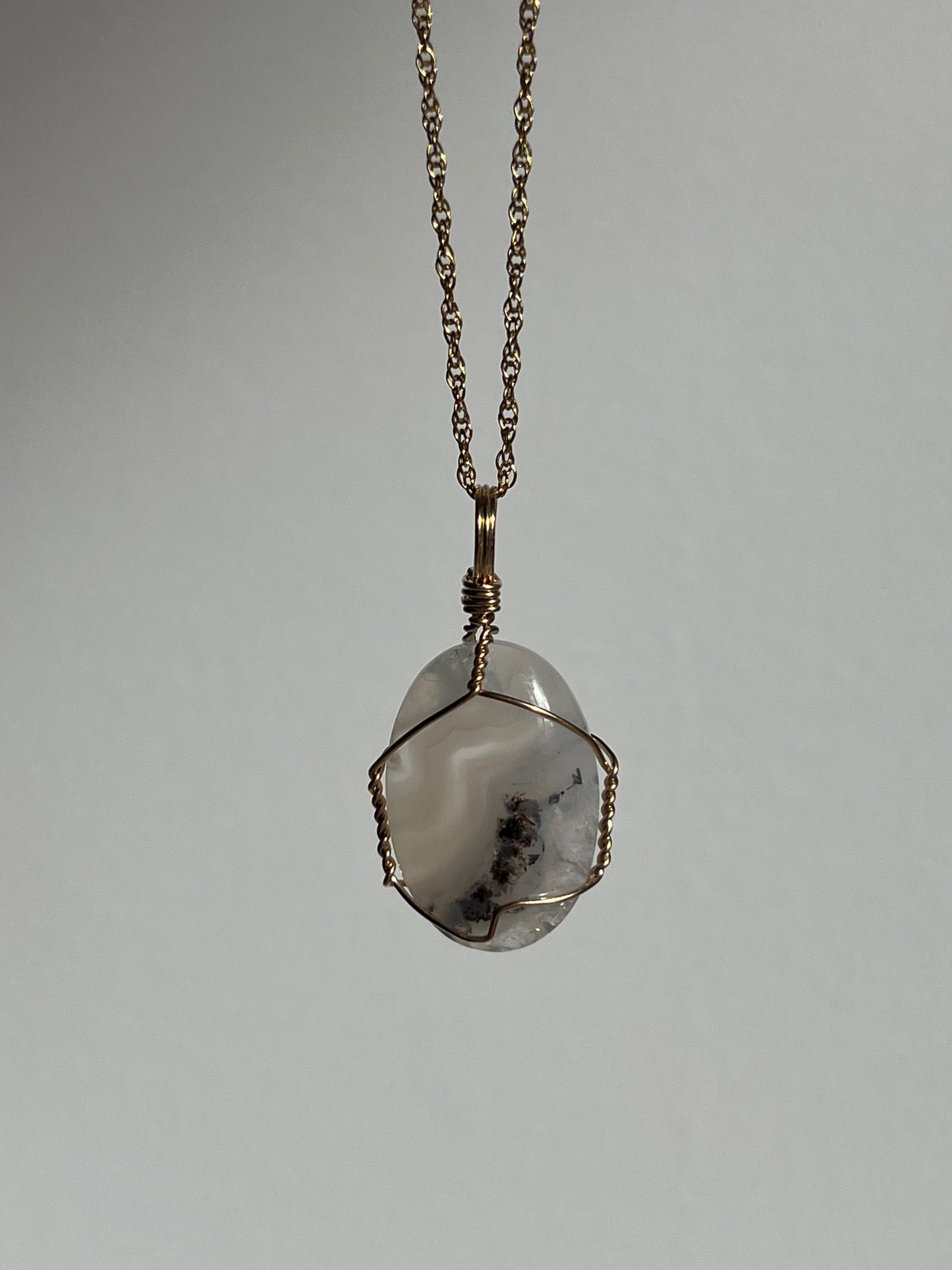 Dendritic Flower Chalcedony 14kt Gold Filled Wire Wrapped Pendant A