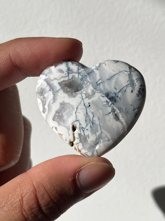 Dendritic Snow Agate Heart Carving (You Choose)