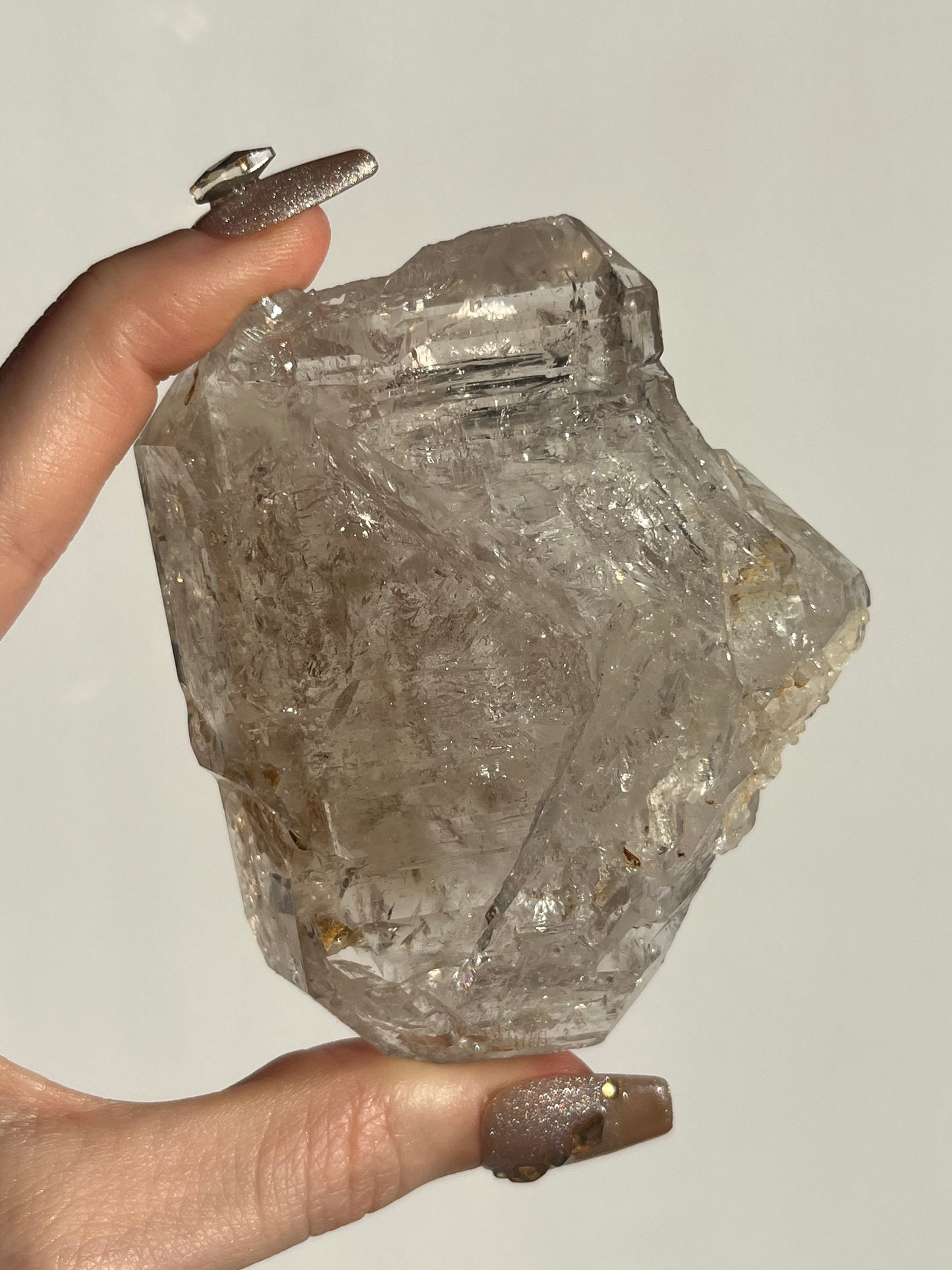 Fenster Diamond Quartz Specimen with Clay Inclusions & Several Moving Enhydros