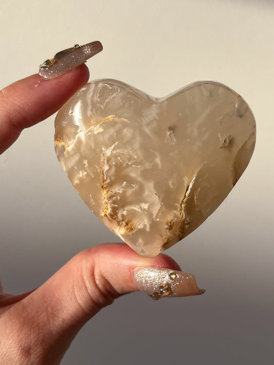 Druzy Flower Agate Heart Carving (You Choose)