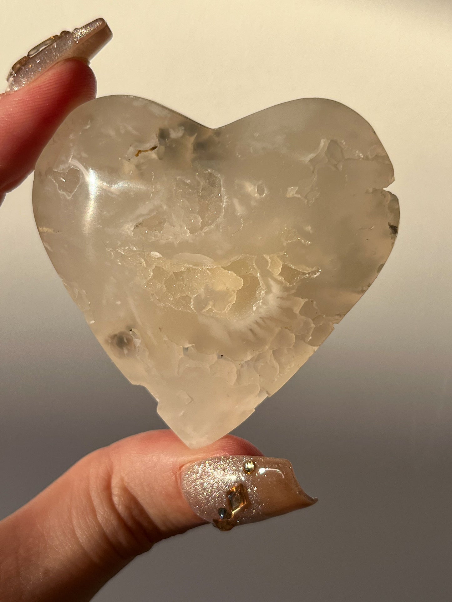 Druzy Flower Agate Heart Carving (You Choose)