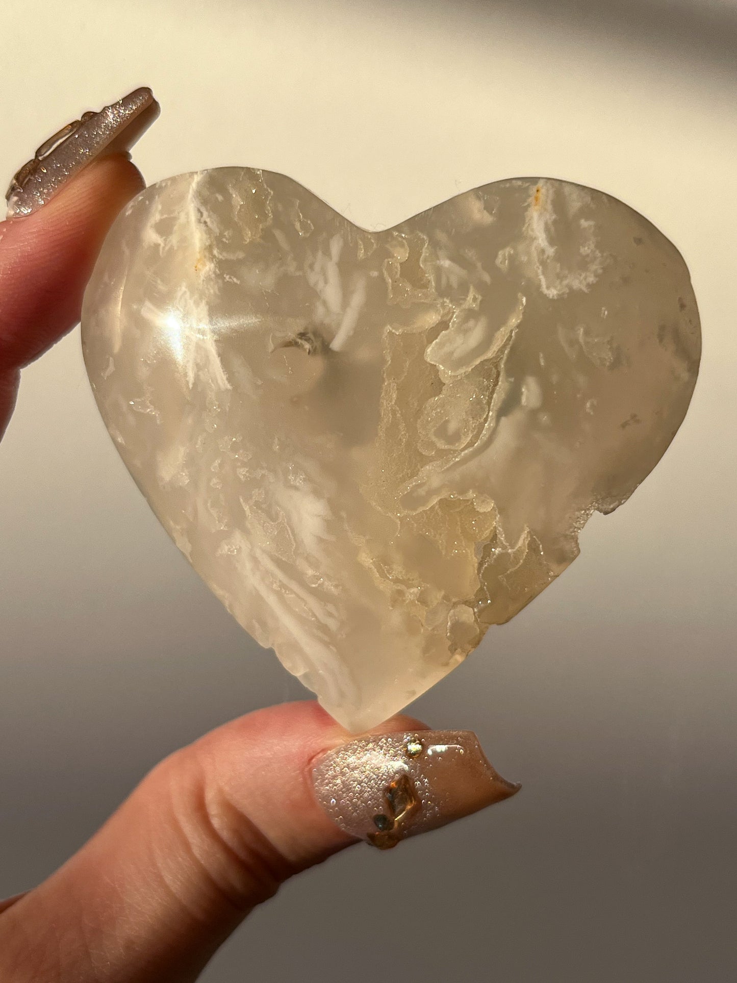 Druzy Flower Agate Heart Carving (You Choose)