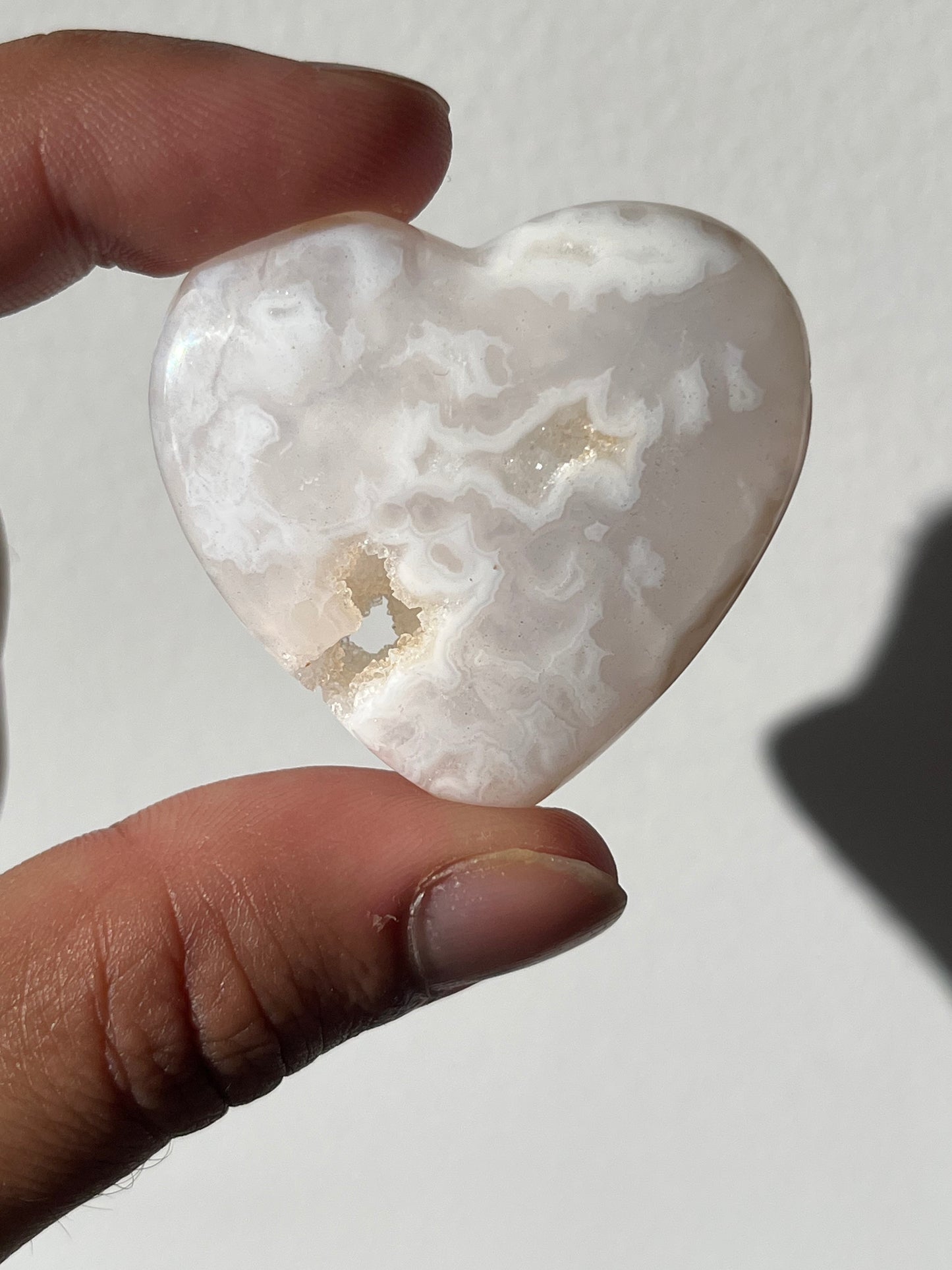 Druzy Snow Agate Heart Carving (You Choose)