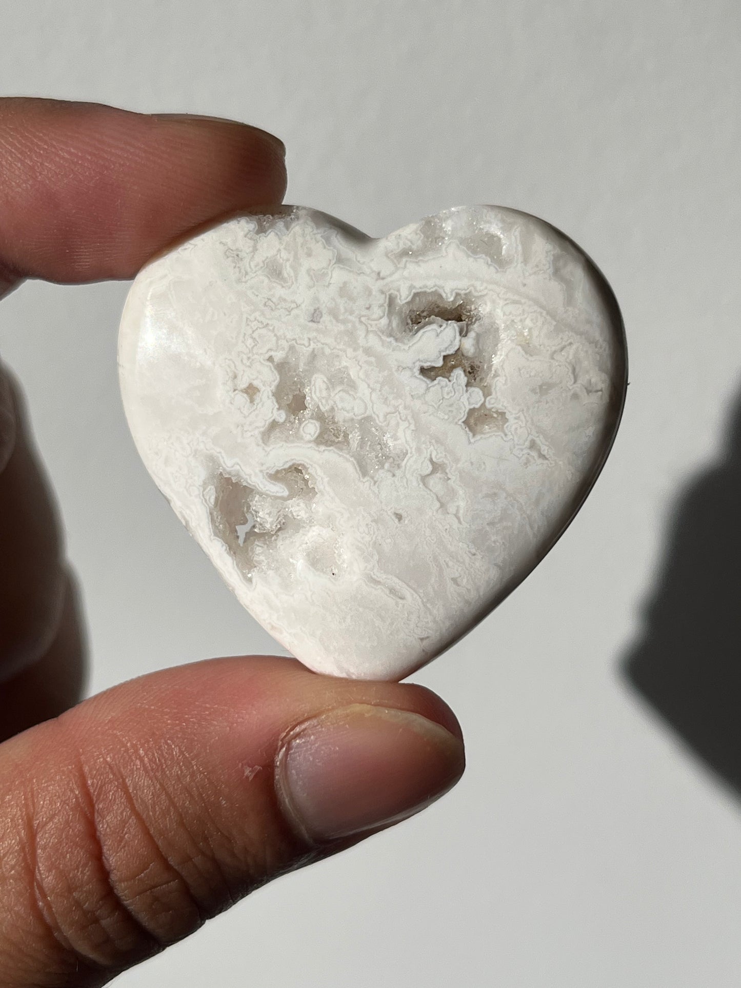 Druzy Snow Agate Heart Carving (You Choose)