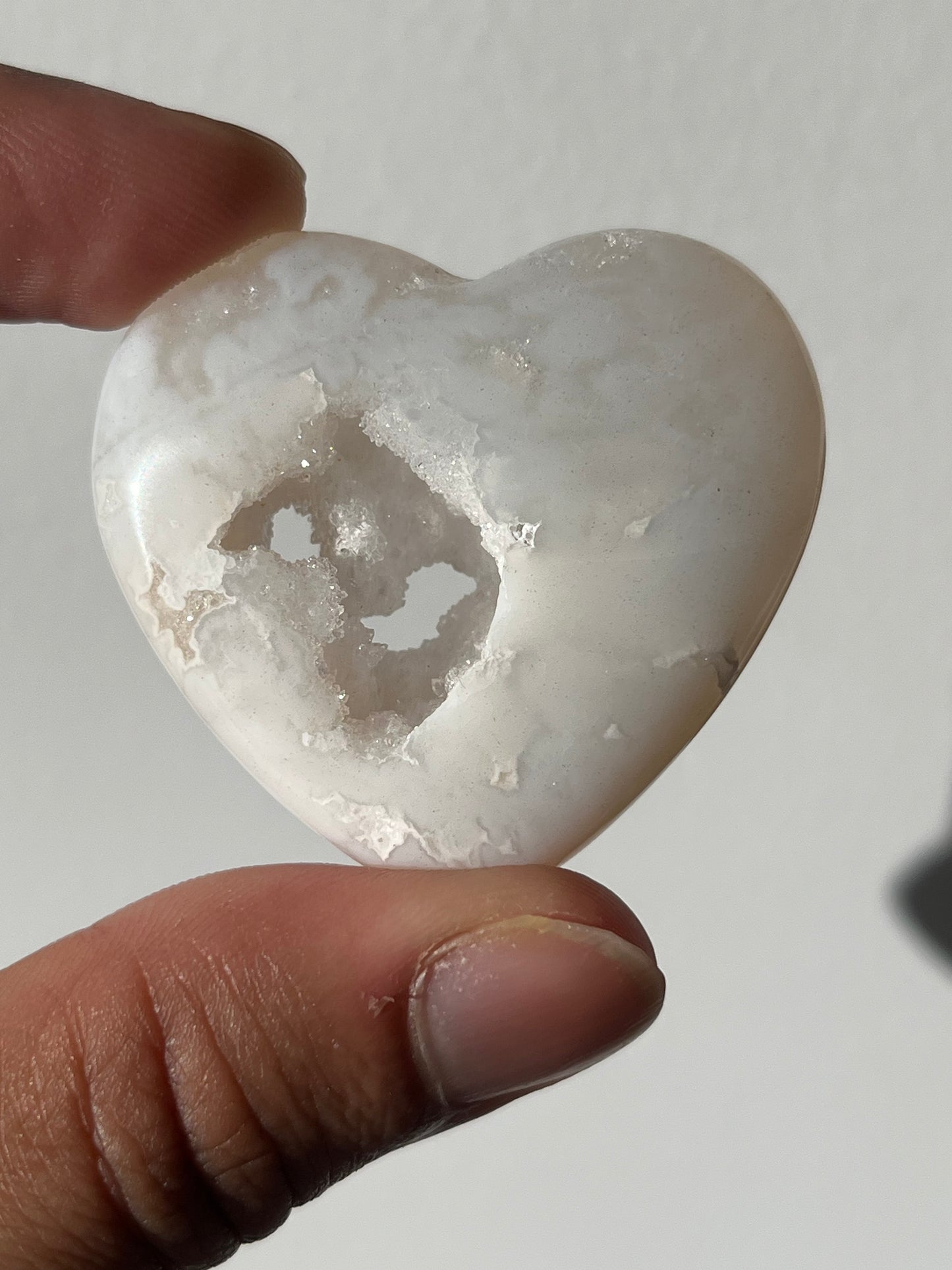 Druzy Snow Agate Heart Carving (You Choose)