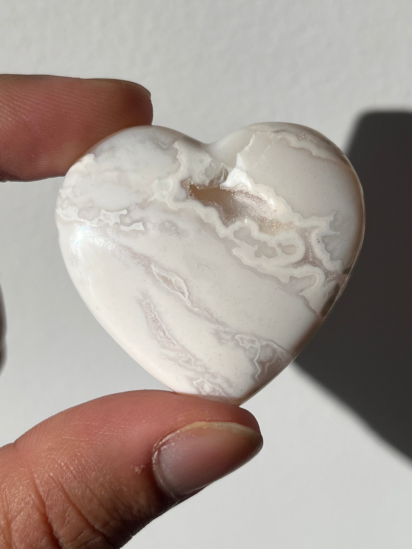 Druzy Snow Agate Heart Carving (You Choose)