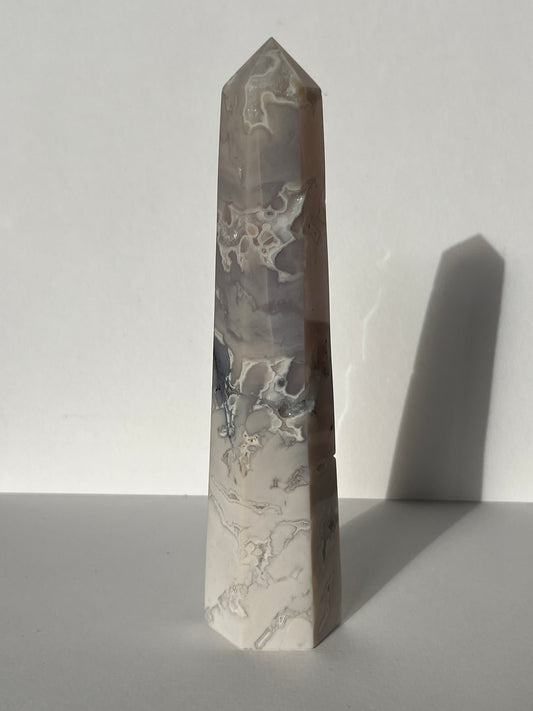 Druzy Dendritic Snow Agate Tower C