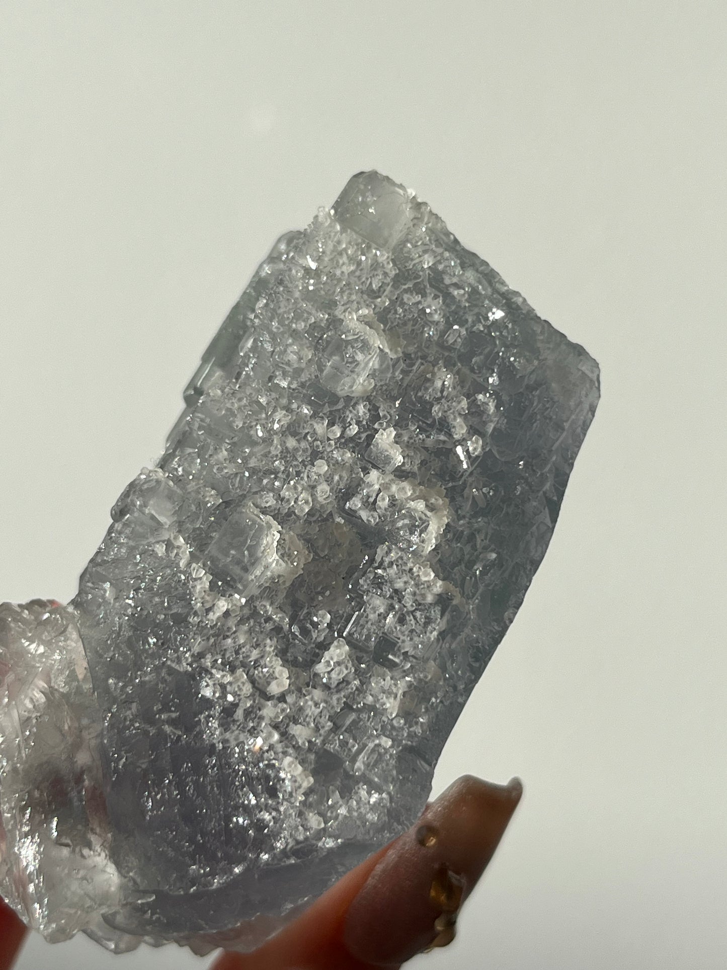 Druzy Quartz Coated Green Fluorite Specimen E