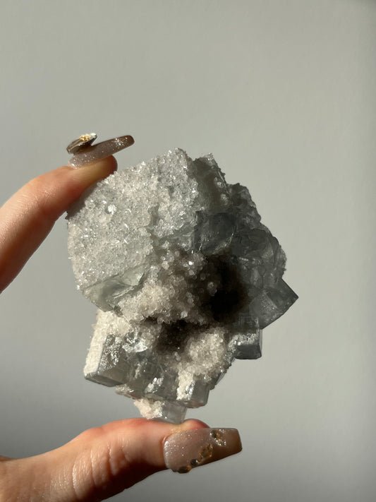 Druzy Quartz Coated Green Fluorite Specimen F