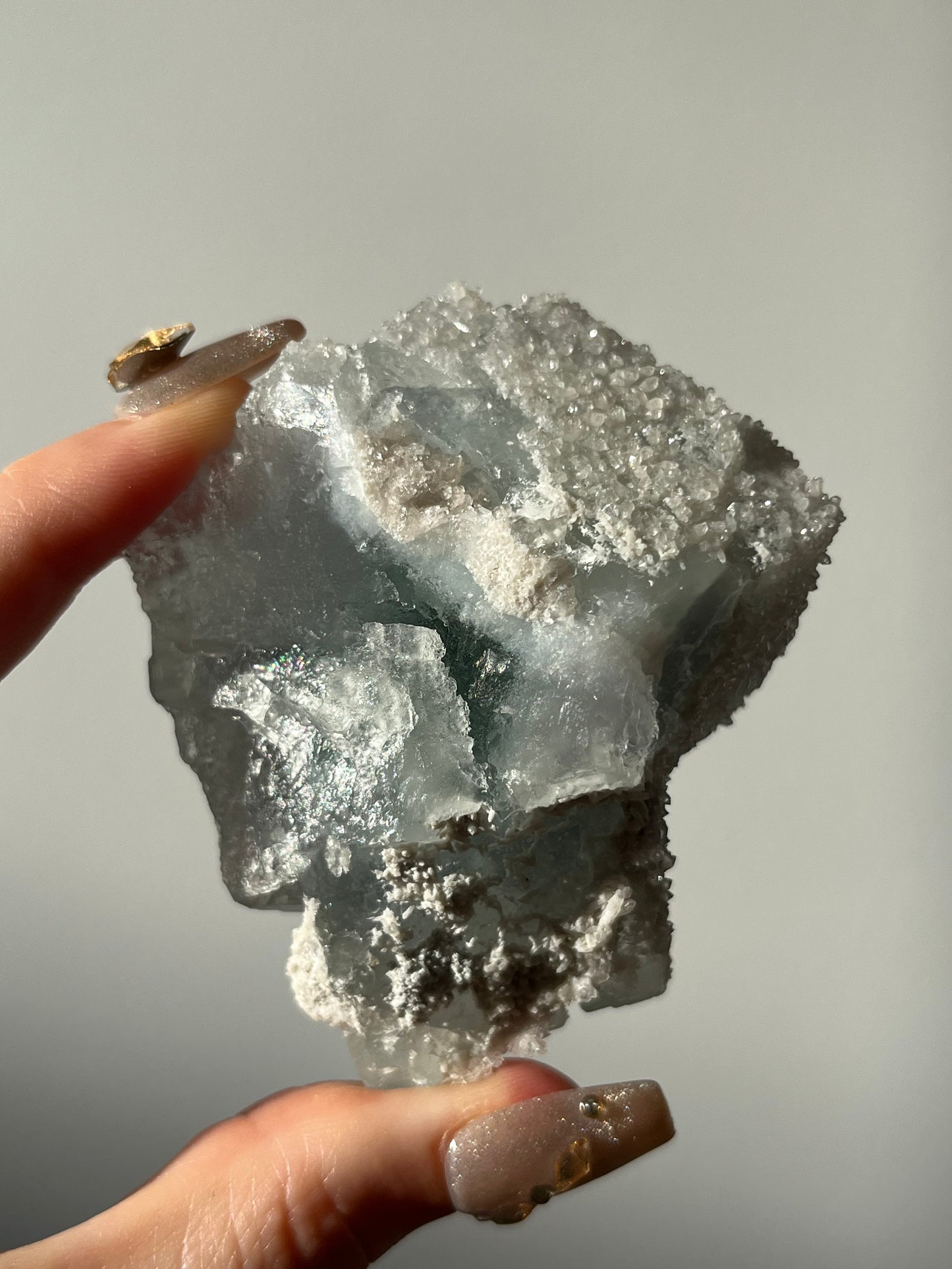 Druzy Quartz Coated Green Fluorite Specimen F