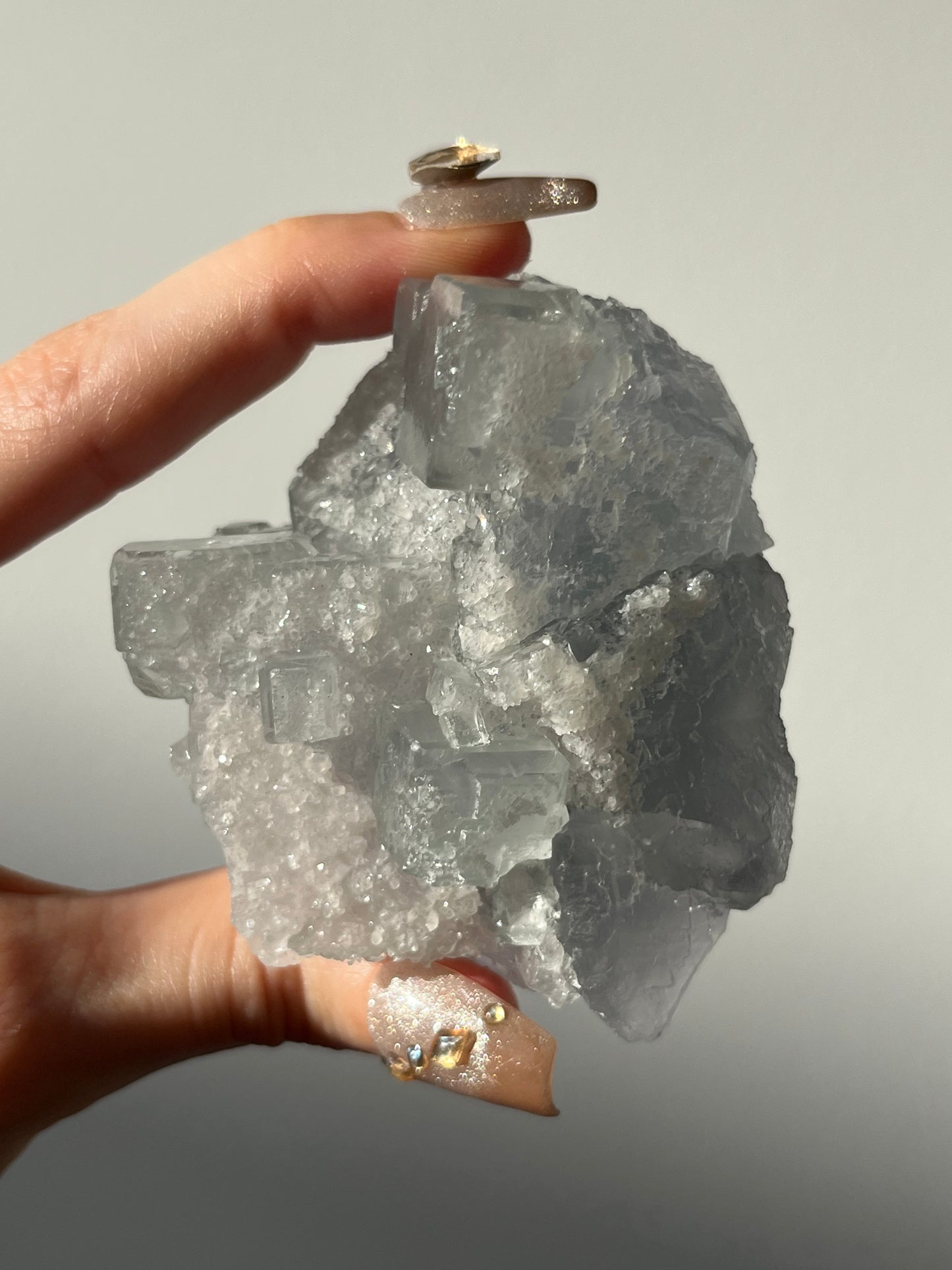 Druzy Quartz Coated Green Fluorite Specimen G