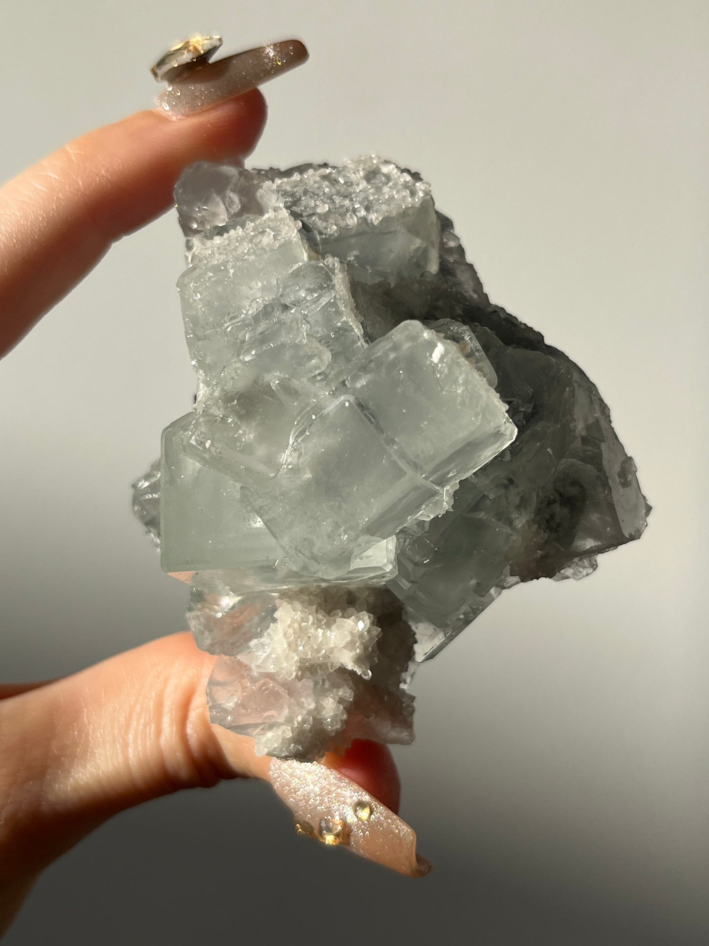 Druzy Quartz Coated Green Fluorite Specimen H