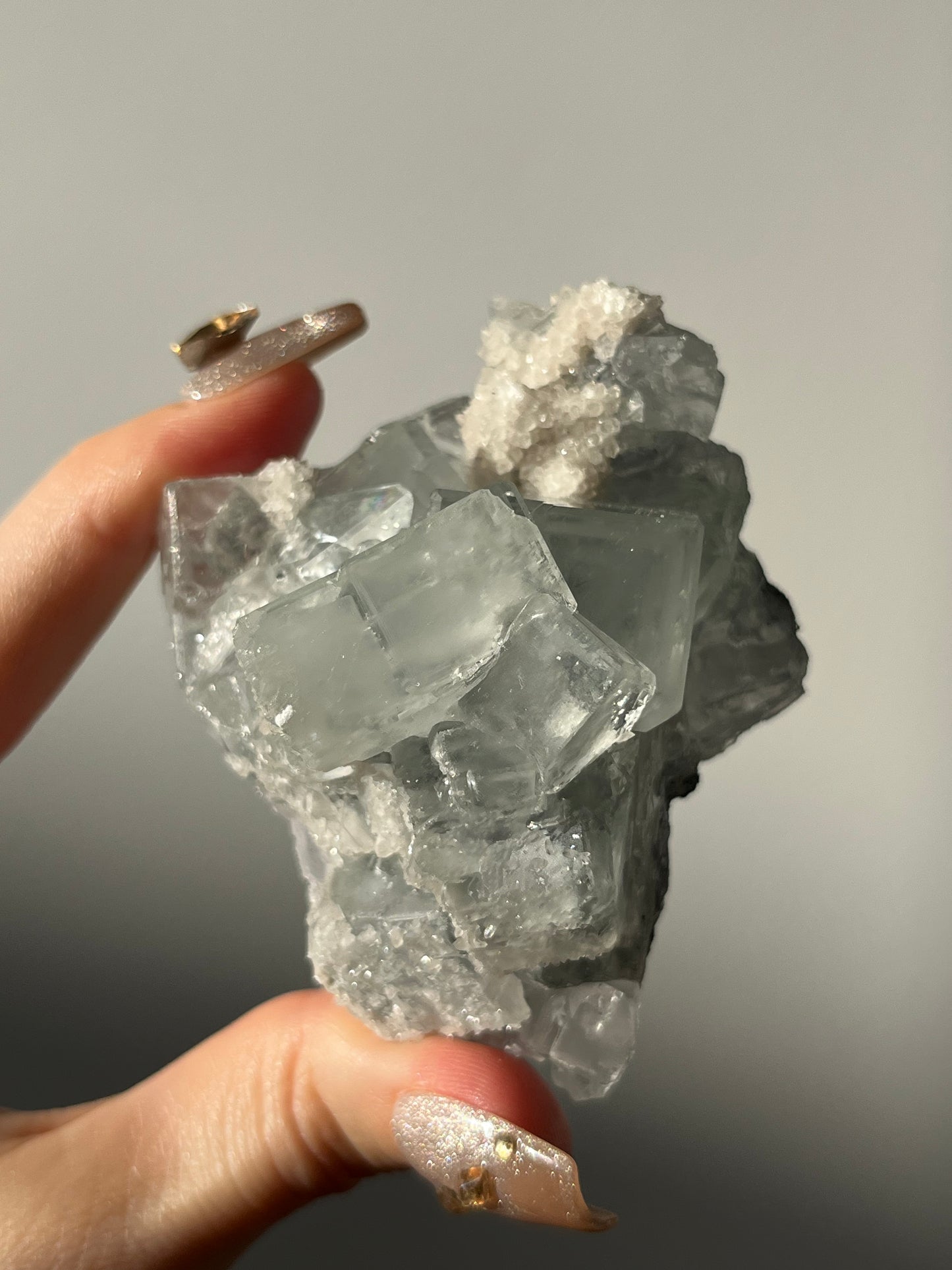 Druzy Quartz Coated Green Fluorite Specimen H