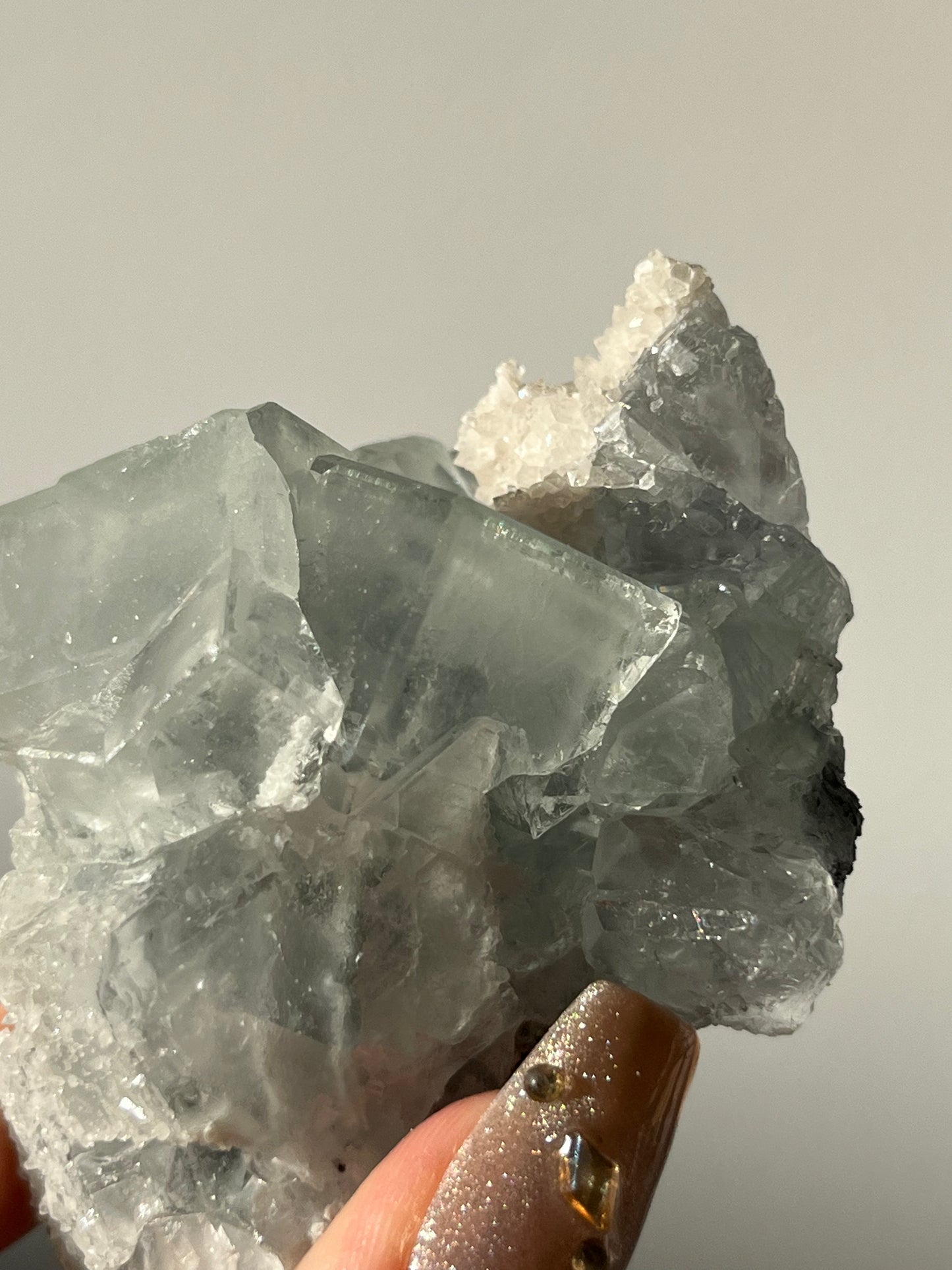 Druzy Quartz Coated Green Fluorite Specimen H