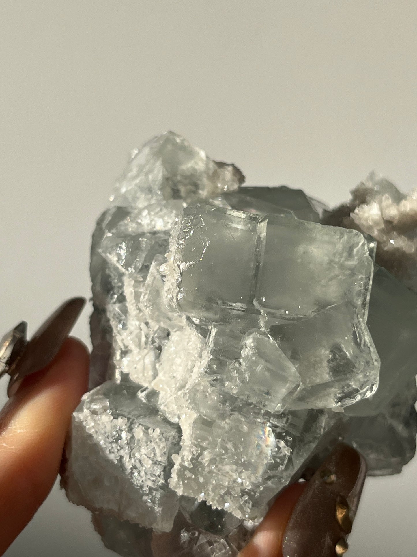 Druzy Quartz Coated Green Fluorite Specimen H