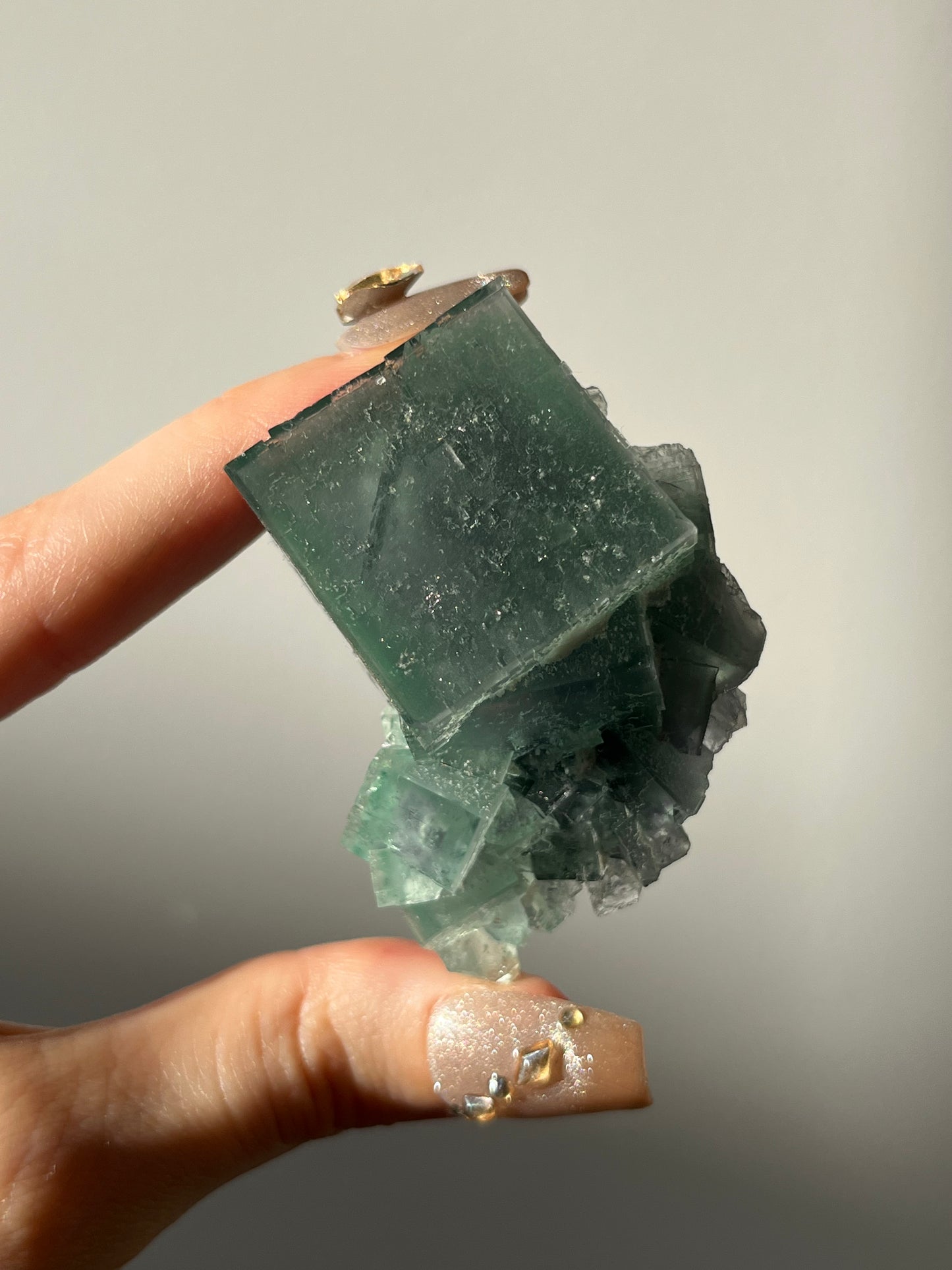 Druzy Quartz Coated Dark Green Fluorite Specimen I