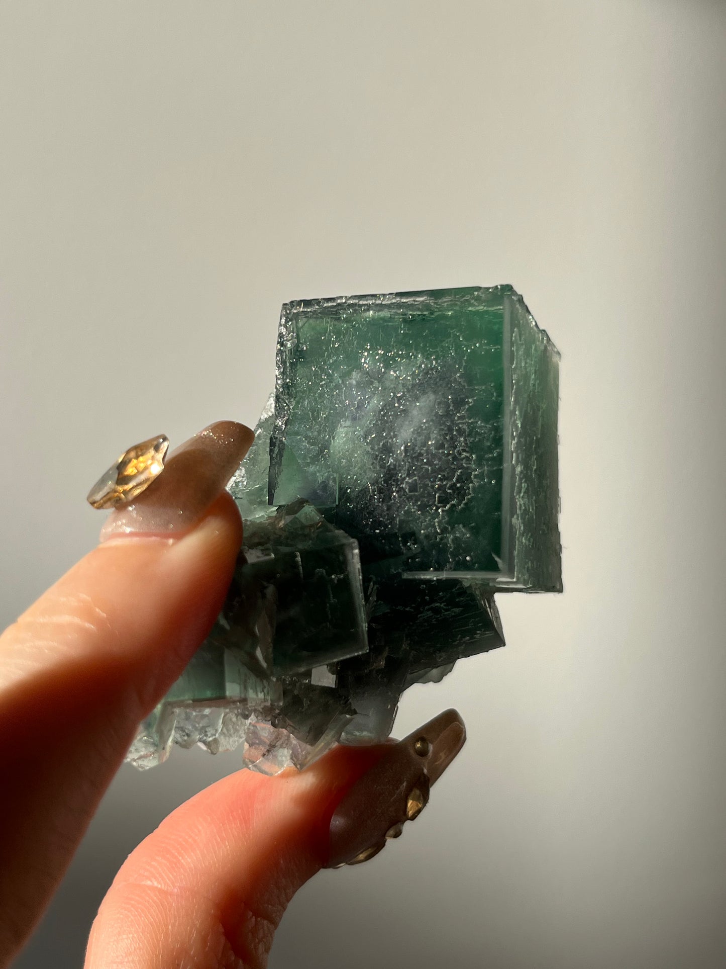Druzy Quartz Coated Dark Green Fluorite Specimen I