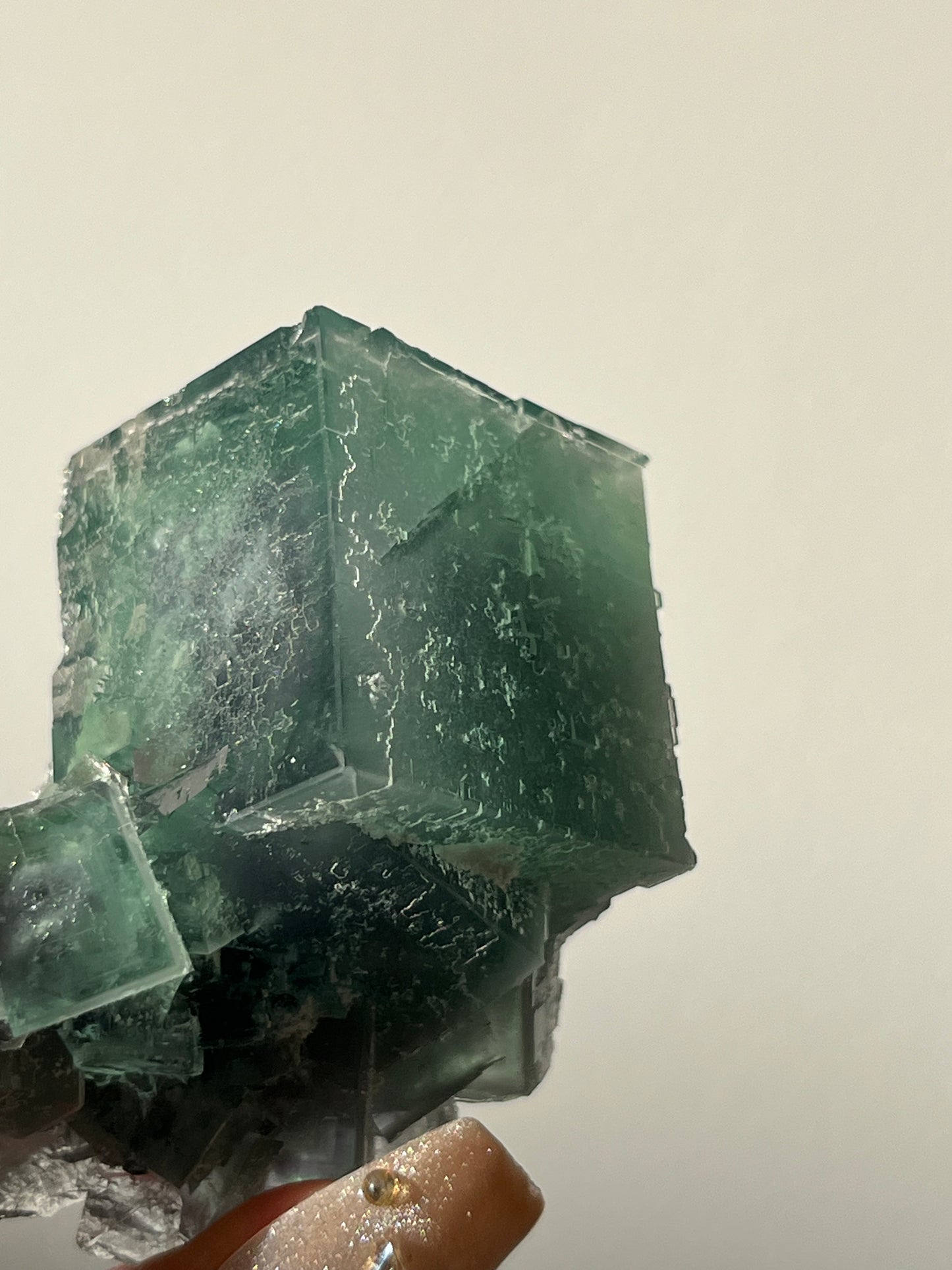 Druzy Quartz Coated Dark Green Fluorite Specimen I