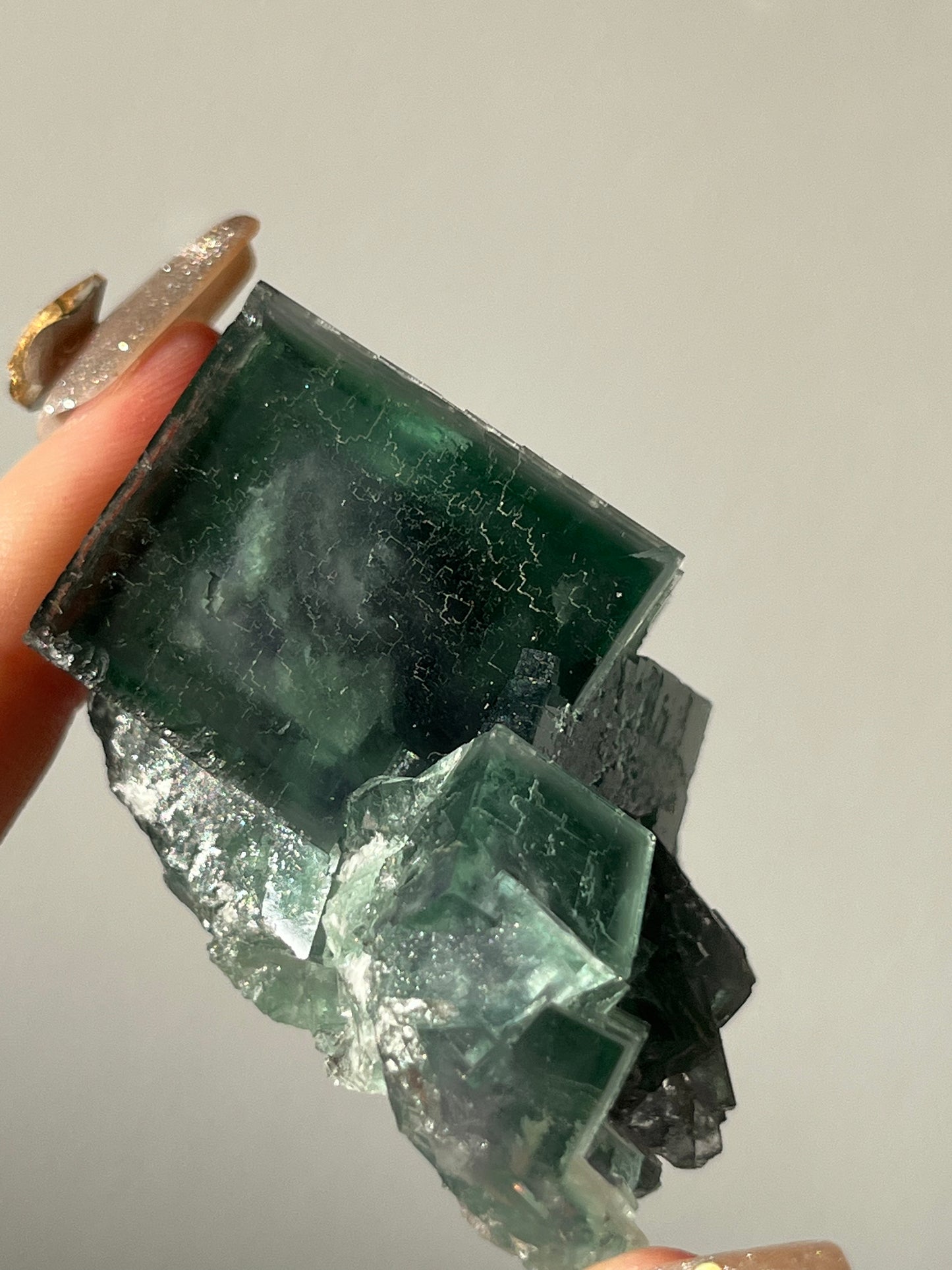Druzy Quartz Coated Dark Green Fluorite Specimen I