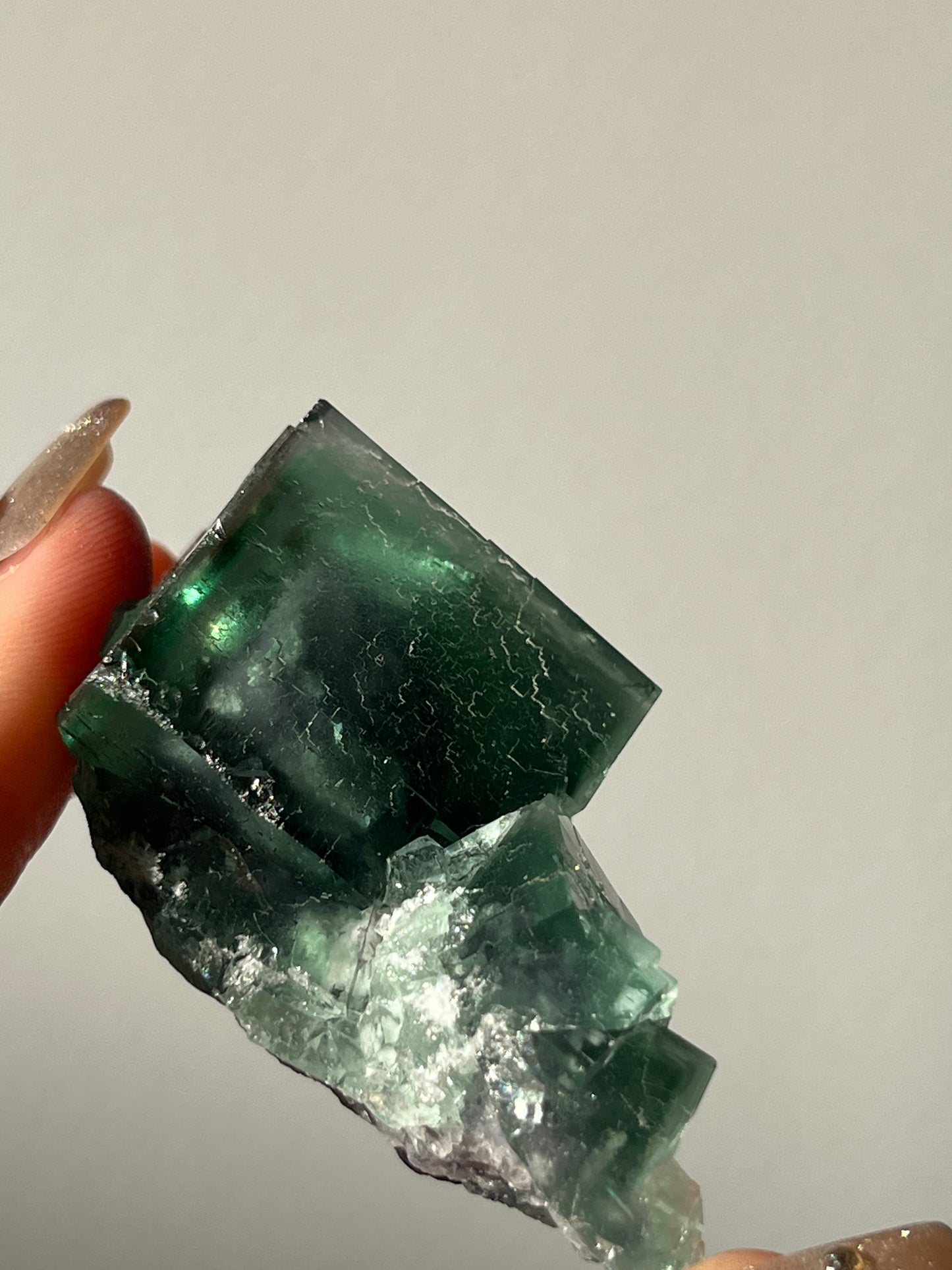 Druzy Quartz Coated Dark Green Fluorite Specimen I