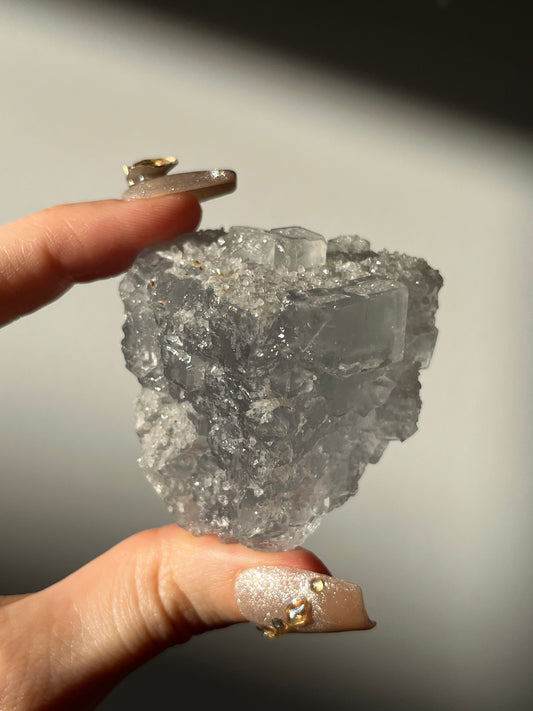 Druzy Quartz Coated Green Fluorite Specimen L