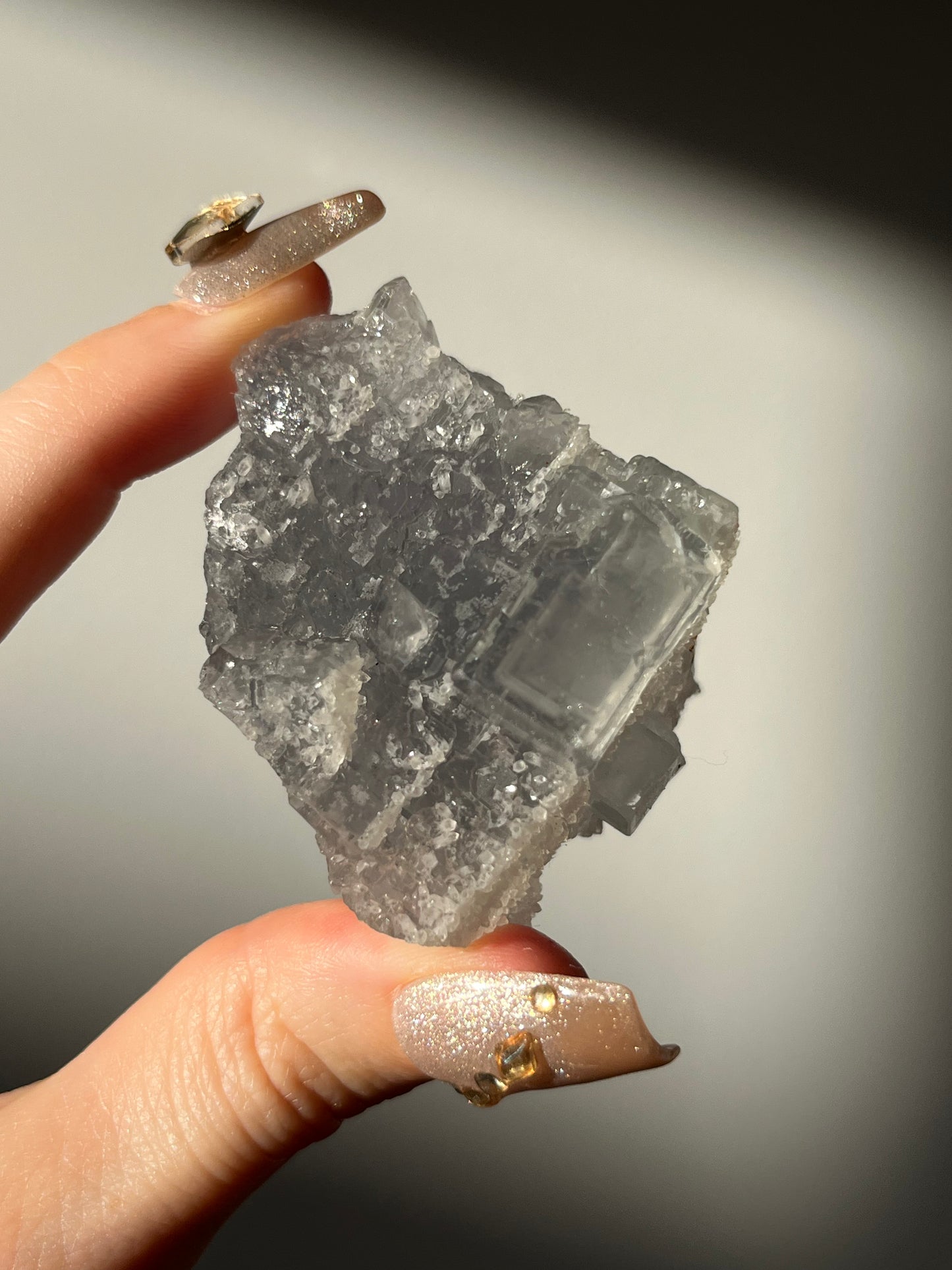 Druzy Quartz Coated Green Fluorite Specimen L