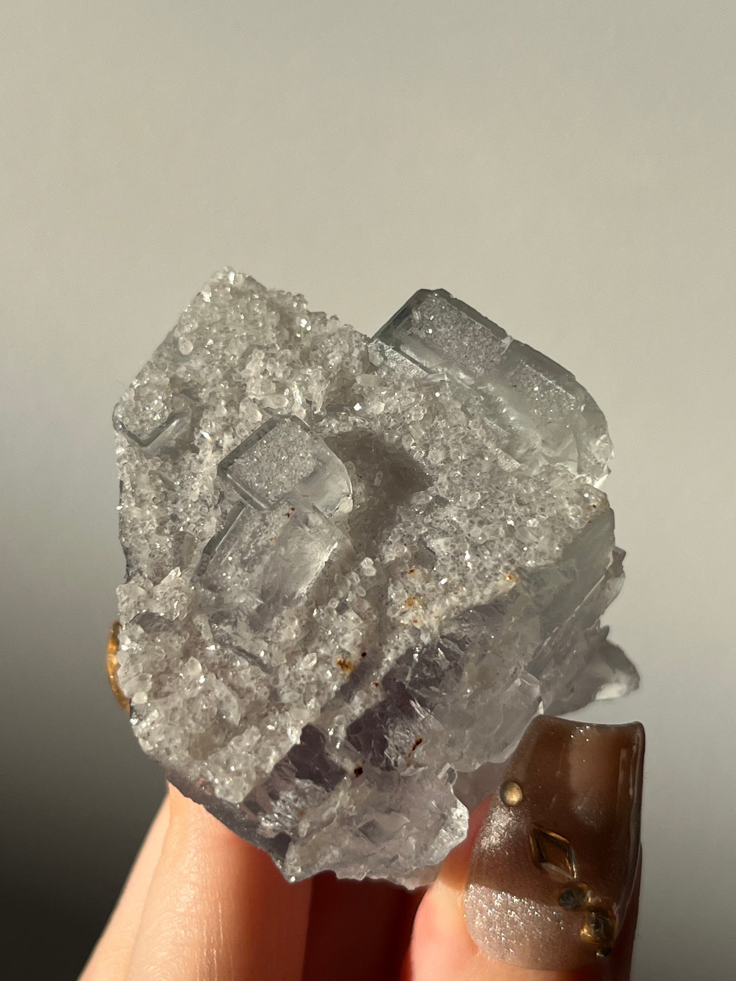 Druzy Quartz Coated Green Fluorite Specimen L