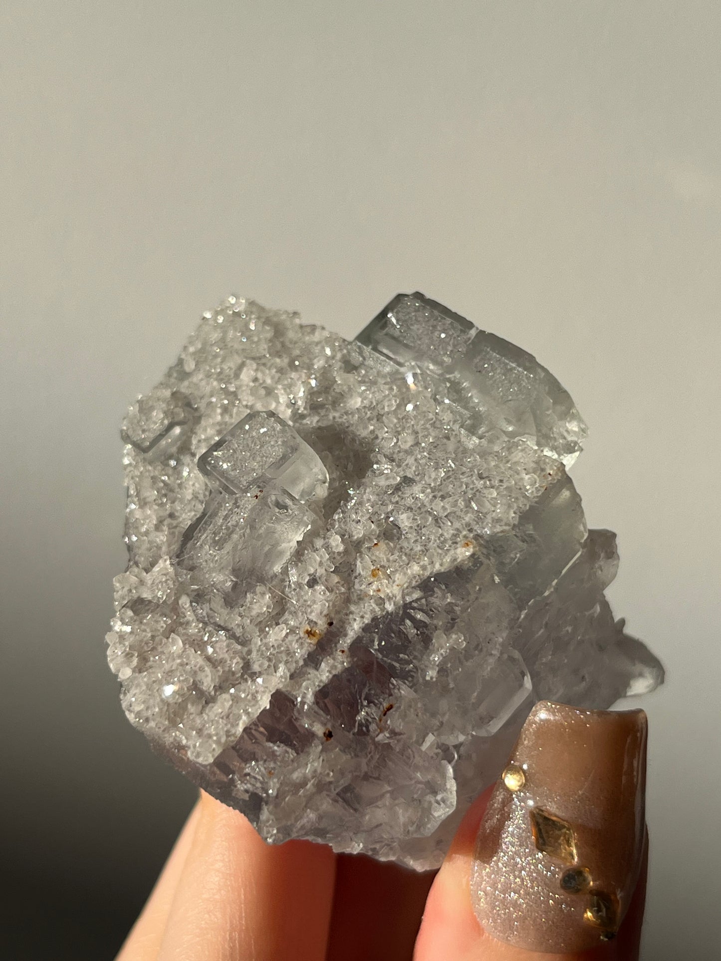 Druzy Quartz Coated Green Fluorite Specimen L
