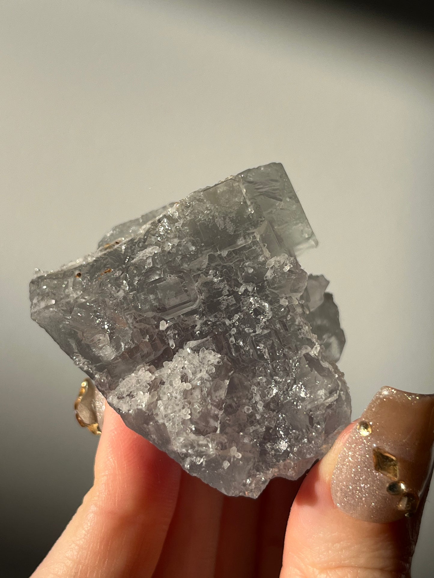 Druzy Quartz Coated Green Fluorite Specimen L