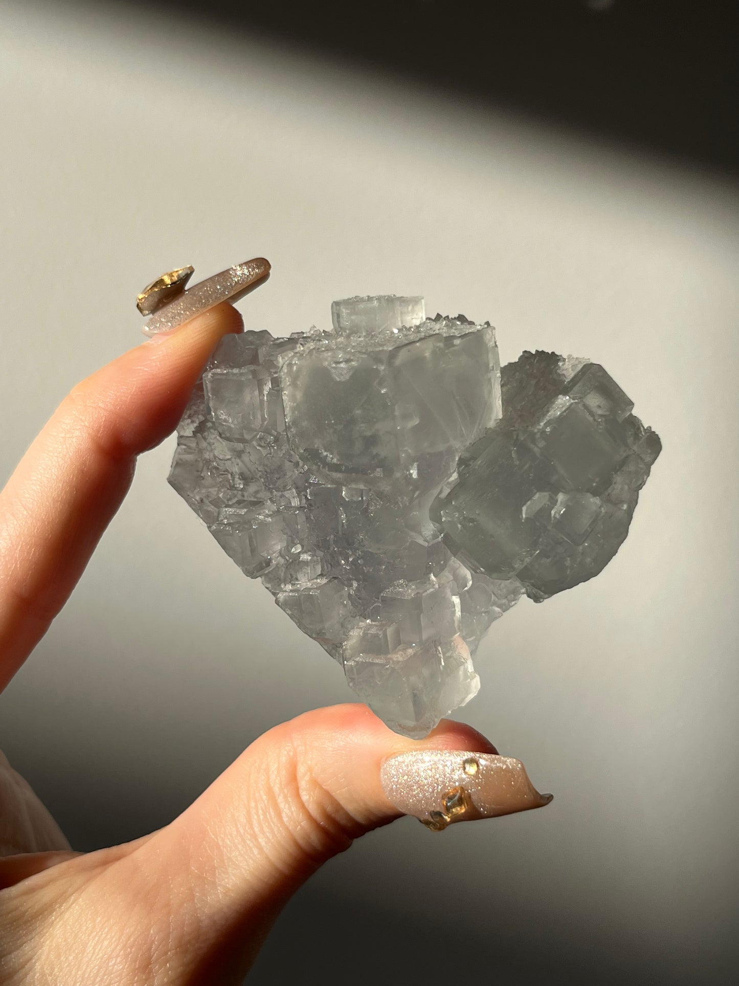 Druzy Quartz Coated Green Fluorite Specimen L