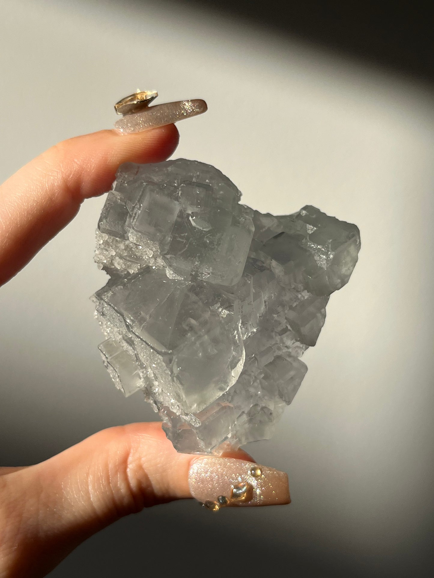 Druzy Quartz Coated Phantom Green Fluorite Specimen M