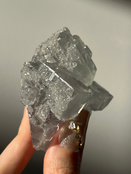 Druzy Quartz Coated Phantom Green Fluorite Specimen M