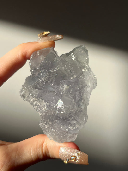 Druzy Quartz Coated Green Phantom Fluorite Specimen O