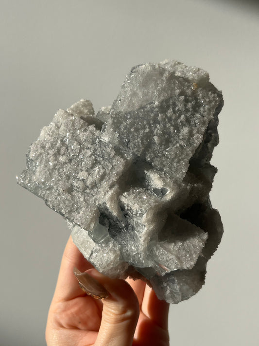 Druzy Quartz Coated Green Fluorite Specimen A