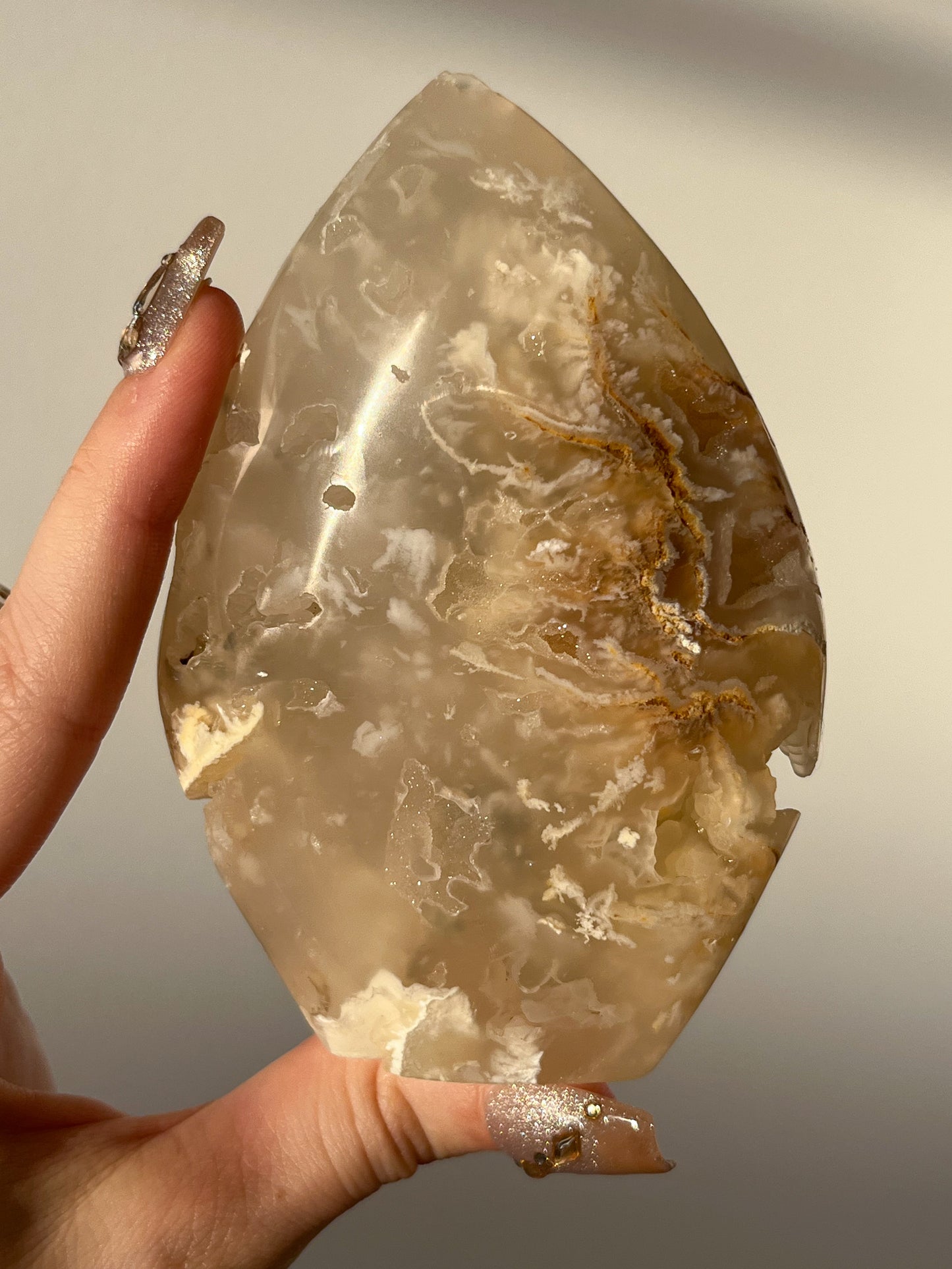 Flower Agate Flame Carving - Slight Unsteady Base (Perfectly Imperfect)