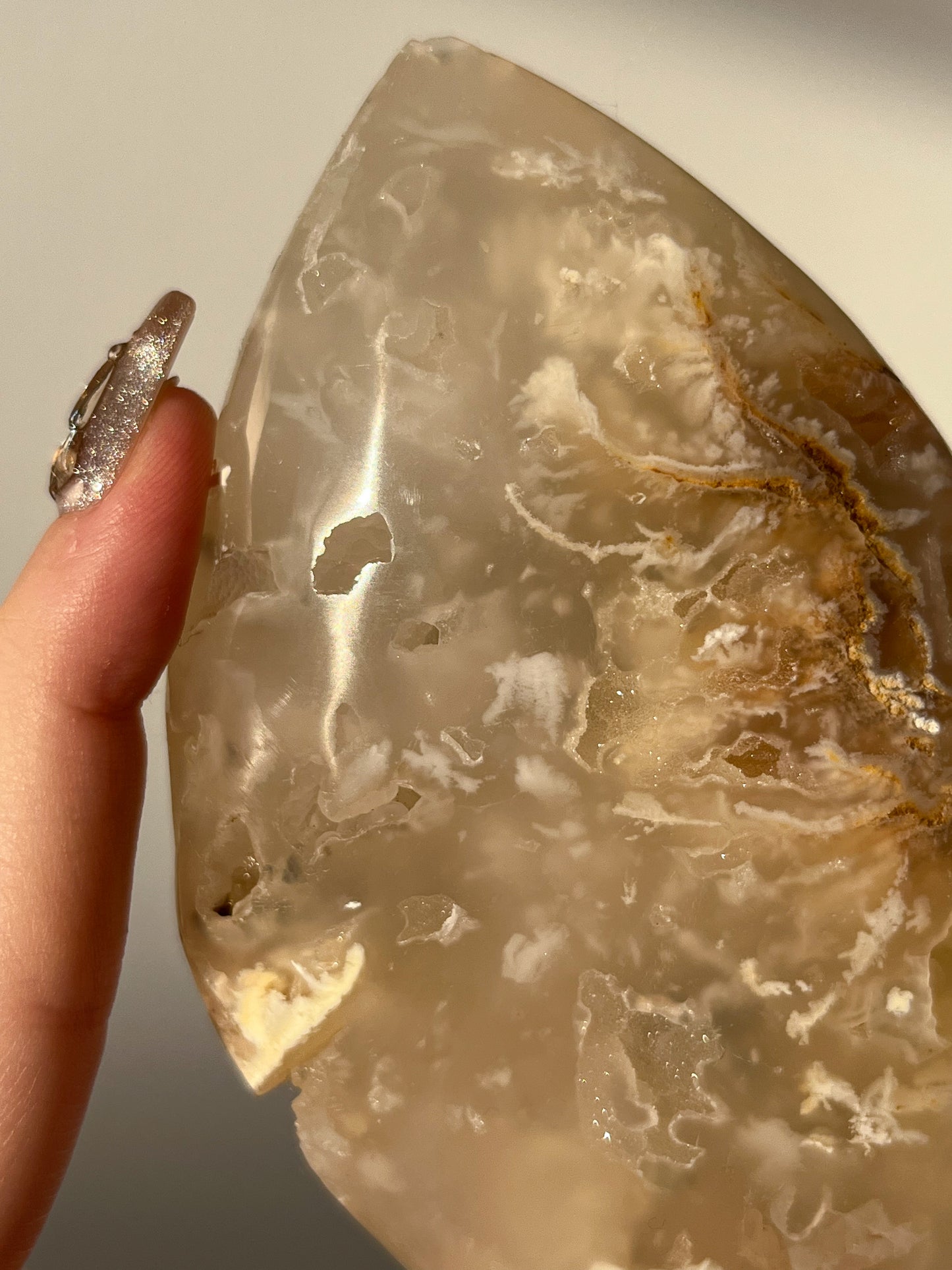 Flower Agate Flame Carving - Slight Unsteady Base (Perfectly Imperfect)