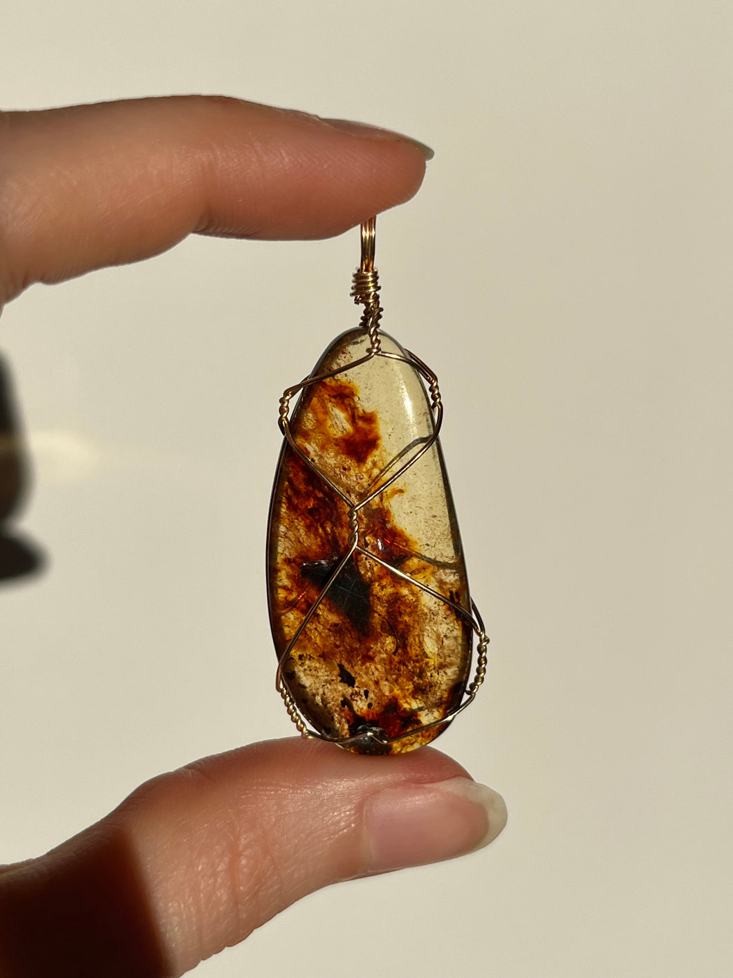 Colombian Amber Wire Wrap Pendant (14kt Gold Filled)