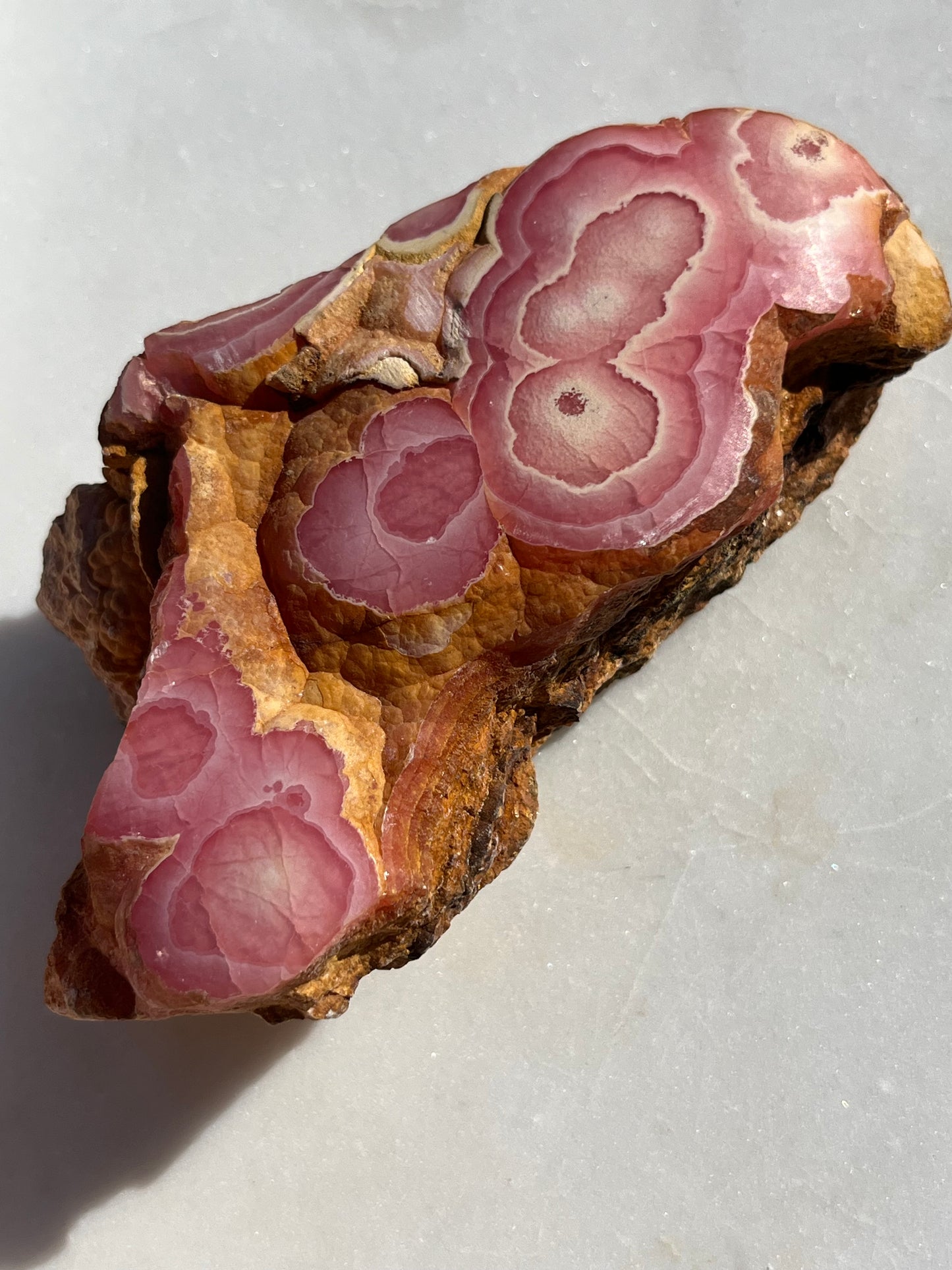 ‘Titania’ Rhodochrosite Freeform with Iron Included Matrix #8