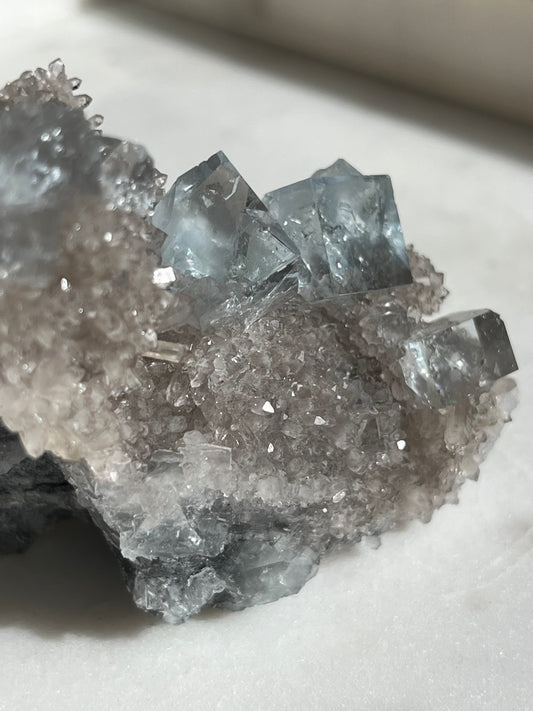 Zhejiang Blue Fluorite on Quartz #2
