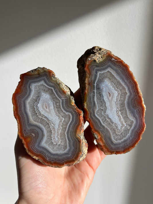'Violet Halos' East Indonesian Agate Pair with Platelet Suspensions (Collector’s Choice)