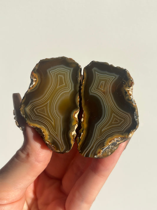 'Golden Labyrinth' West Indonesian Translucent Yellow-Brown Agate Pair E