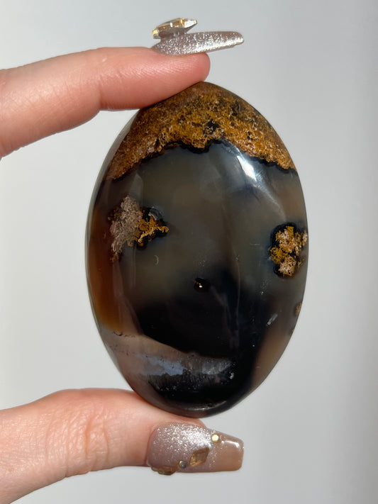 East Indonesian Agate with Golden Moss Palmstone D